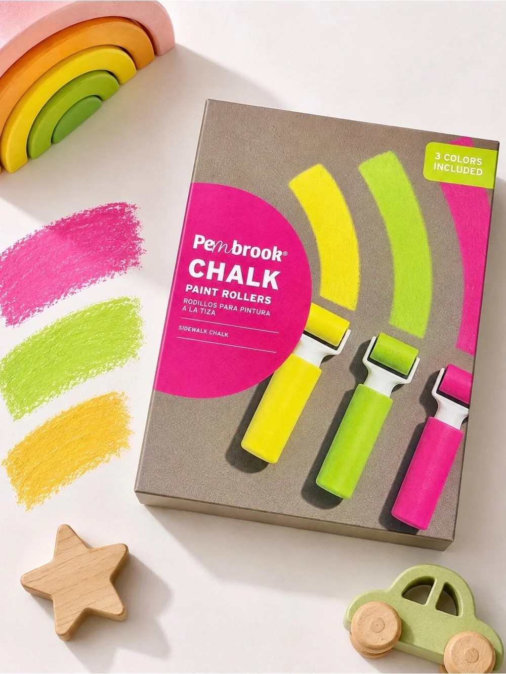 Pembrook Kids Chalk Paint Rollers Set of 3 (Yellow, Lime, Pink)